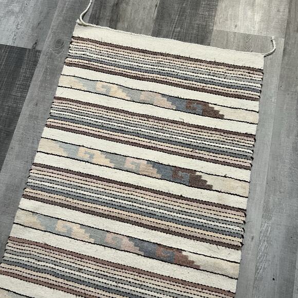 VTG Southwestern Aztec Rug Pastel Striped Geometric Woven Textile Saddle Blanket - Picture 4 of 5